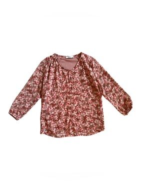 Floral Pink Long-Sleeve Blouse - Lightweight Women's Top